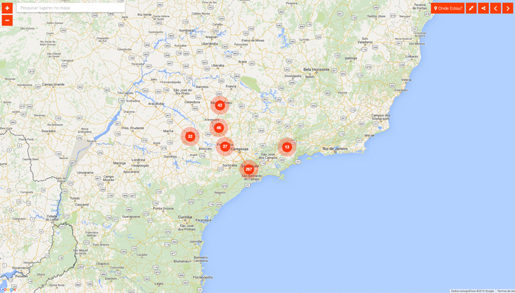 Mapa interativo da Virada Científica 2015