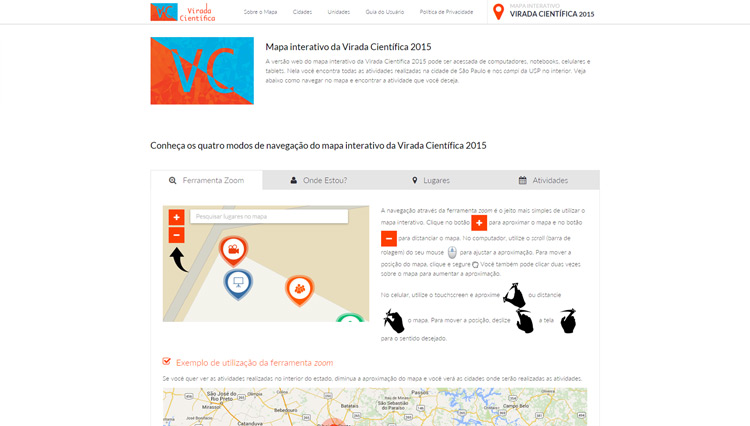Mapa interativo da Virada Científica 2015
